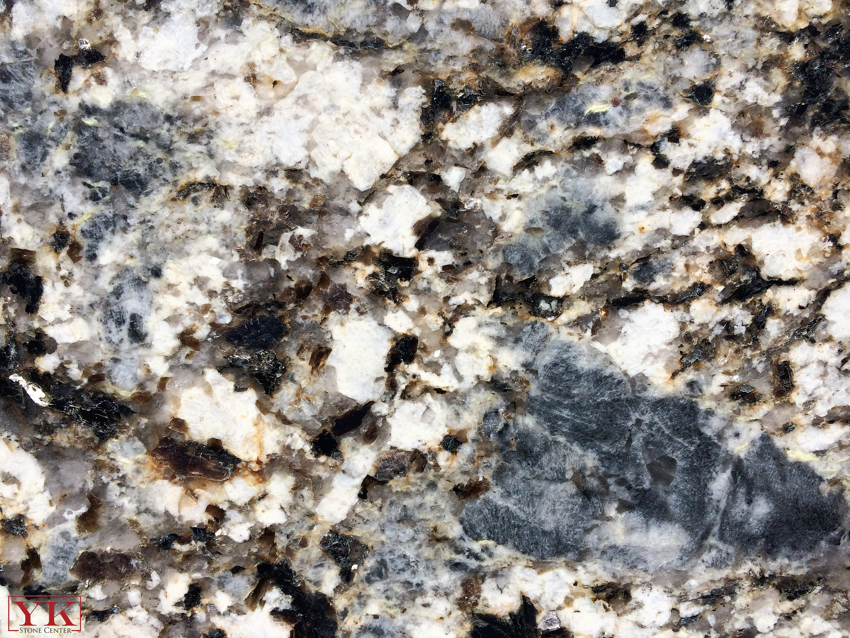 Blue Flower Granite Close up, Minerals in granite stone, YK Stone center in denver